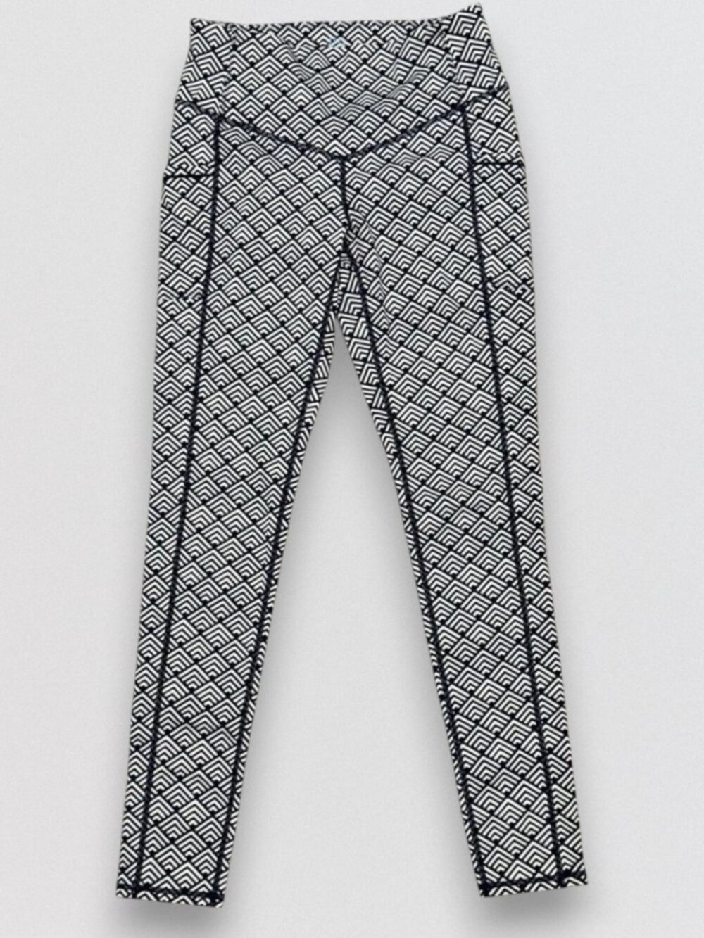 Geometric Print High Rise Compression Leggings Side Pocket XS - Picture 1 of 5